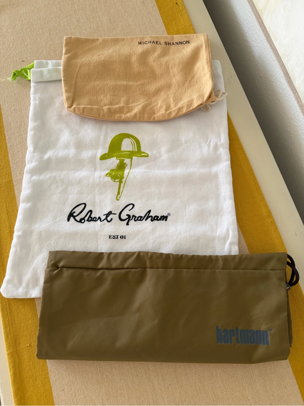 Robert Graham White Drawstring Dust Bag + Michael Shannon (1) & Hartmann Pouches